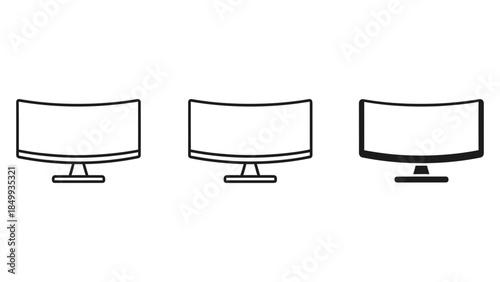 Modern curved monitor icon set: a trio of display outlines for technology and design