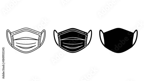 Collection of three distinct protective face mask illustrations for health and safety