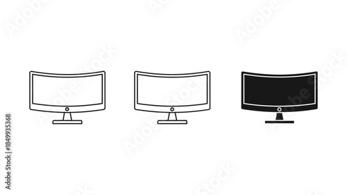 A set of curved screen monitor icons showcasing modern display technology in various styles