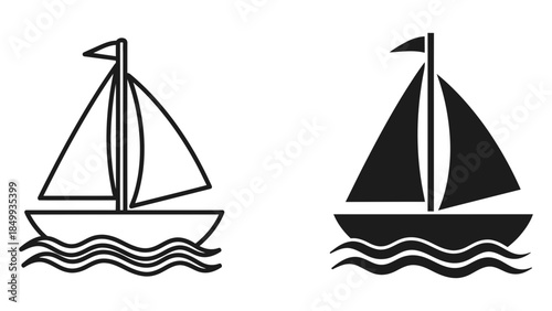 Iconic black and white sailboat illustrations sailing on water, representing freedom and adventure