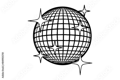 Retro Disco Ball with Sparkling Starbursts, an Iconic Symbol of 1970s and 1980s Dance Parties and Celebrations