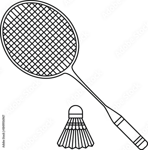 Badminton racket and shuttlecock on white.