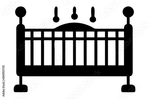 Baby Crib Silhouette Isolated on White Background