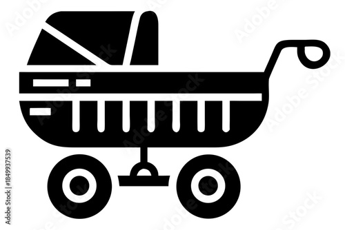 Baby Stroller Silhouette Isolated on White Background