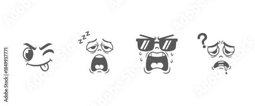 Mascot Character Emotions, Comic Book Face Collection, Happy, Sad, Surprised, Evil Expressions