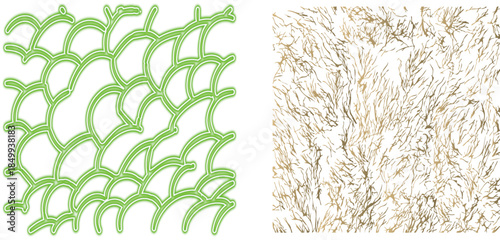 Seamless green wheat field and grass background pattern featuring a vintage paper texture with closeup natural ears for a decorative design backdrop