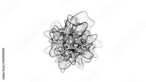 Intricate Black Wireframe Floral Design Element.