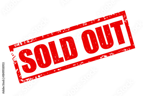 The word Sold Out in a rectangular grunge stamp style in red color on a black surface