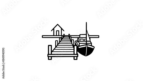 Marina boat dock black white icon