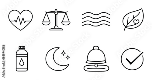Minimalist wellness and balance icons set on gradient background