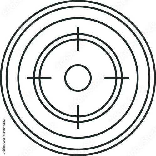 Black and white target icon with concentric circles and crosshairs on white background, symbolizing focus and precision in design and technology