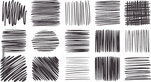 Collection of sixteen black line shading texture patterns white