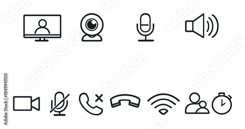 Web communication icons for video calls and online interaction