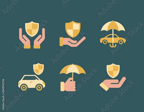 Insurance and protection vector icons, financial security, car coverage