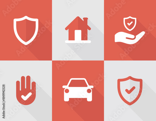 Insurance icons set, home, auto, health, general protection symbols
