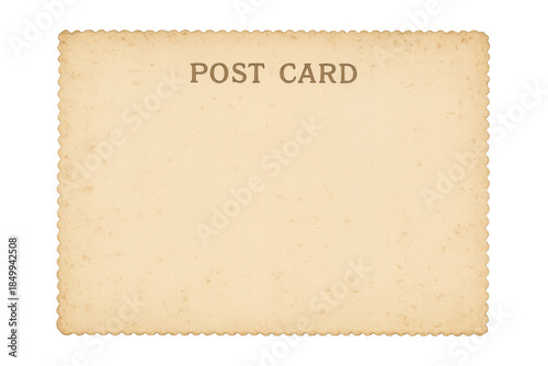 Blank vintage postcard with copy space, aged paper texture, and scalloped edges for retro communication
