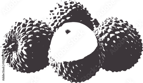 Three overlapping black and white rough textured circular shapes