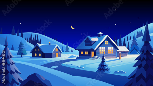 Landscape, winter, snow panorama, , houses, sky, scenery, frost, freshness, relaxation, snow, mountain, cold, mountains, forest, ice, night, sunset, sunrise, Alaska
