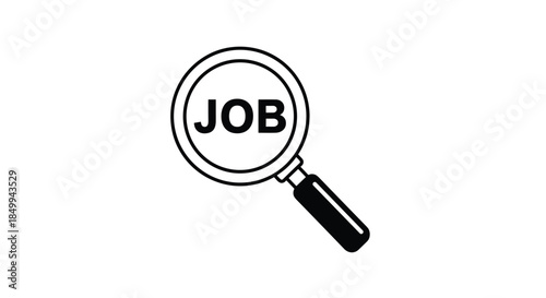 Employment search concept features a black magnifying glass focusing on the word job representing career opportunities and recruitment.