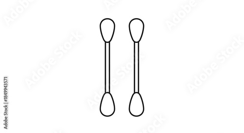 Personal hygiene and beauty care concept features a simple line art illustration of two cotton swabs used for cleaning and cosmetics.
