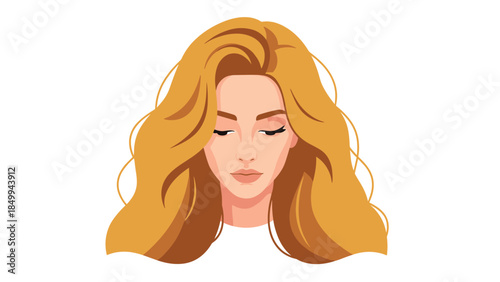 Serene woman with long blonde hair closes her eyes in peaceful contemplation, radiating calm and inner beauty.