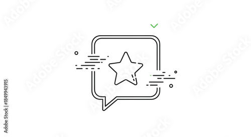 Customer feedback and rating symbol featuring a speech bubble with a star inside and dynamic motion lines for emphasis.