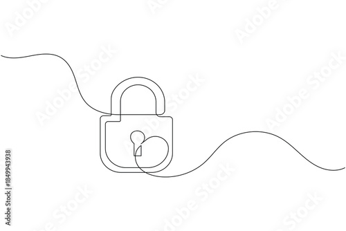 Continuous line drawing of a simple padlock icon representing security and protection