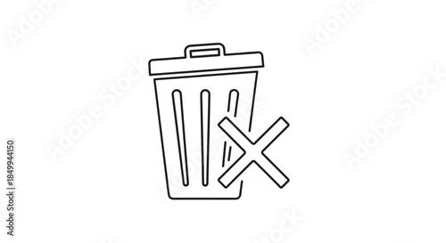 Trash can with a cross mark symbol indicating do not throw away or no disposal allowed for waste management themes.