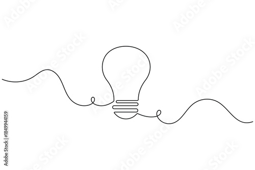 Minimalist continuous line drawing of a light bulb, representing creativity and innovative thinking