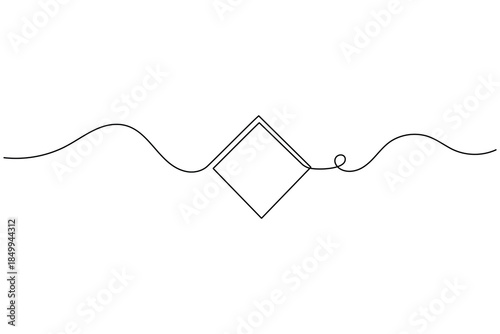 Minimalist continuous line drawing with a central diamond shape and flowing wavy lines