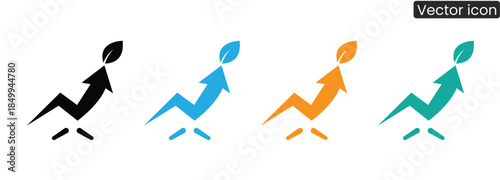 Vibrant vector icons depicting growing arrows with leaves in black, blue, orange, and teal on a white background, symbolizing growth and progress