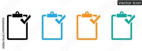 Vibrant clipboard icons with checkmarks in four colors, perfect for business and productivity designs