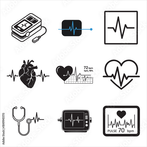 Medical heartbeat observation line art vector
