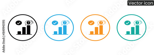 Set of colorful vector icons representing business data analysis and statistics in a modern and vibrant style