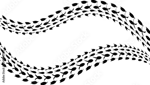 Dynamic school of fish swimming in wavy formation