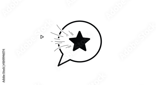 Minimalist speech bubble icon featuring a black star with subtle motion effect on white background for user feedback.