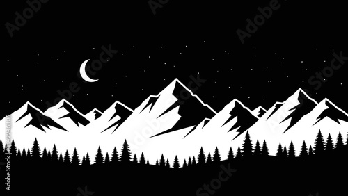 Mountain Range Silhouette Under Night Sky.