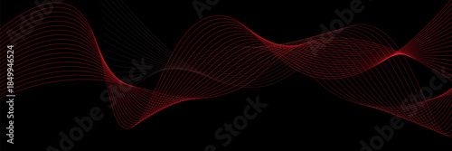 Dark abstract background with glowing wave. Shiny moving lines design element. Elegant dynamic wavy lines. Modern futuristic technology concept. Vector