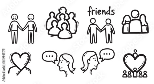 Hand drawn illustration of people community communication and relationships concept