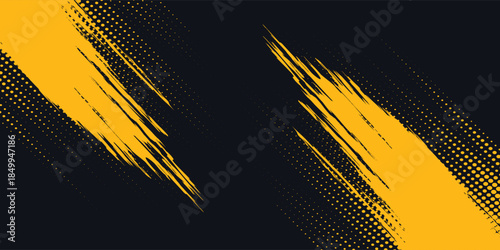 Dots pop art comics sport style vector illustration. Dots halftone yellow and black color pattern gradient grunge texture background.