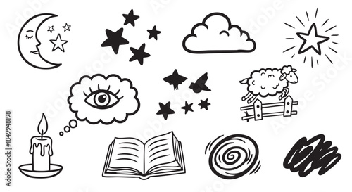 Magical illustration of moon stars eye candle and open book concept