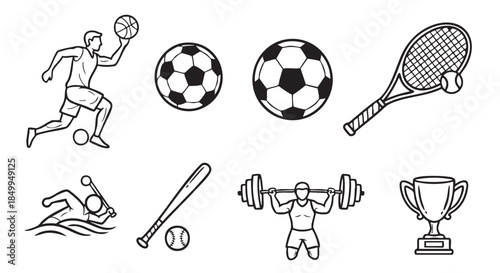 Variety of Sport Icons Illustration Basketball Football Swimming and Baseball