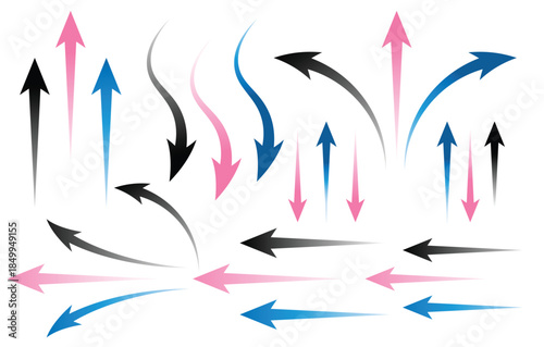 Collection of colorful arrows pointing in various directions showcasing flow and movement