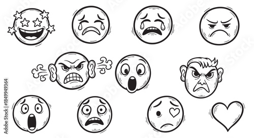 Various Cartoon Emoji Faces Illustrating Range of Emotions and Feelings