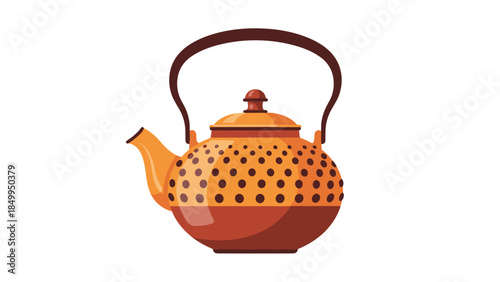 A charming vintage teapot with a dotted pattern and dark handle is beautifully illustrated for cozy home decor and tea time themes.