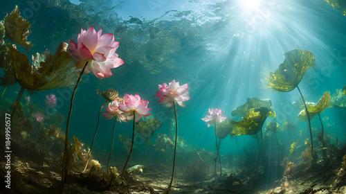 Commercial photos of the underwater dreamy lotus scene
