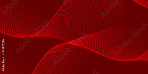 Abstract red background with glowing curve lines. Modern shiny red gradient geometric circle lines pattern. Futuristic concept. Suit for banner, brochure, poster, presentation. vector illustration