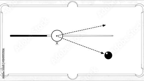 Pool Cue Hitting Ball on Table.