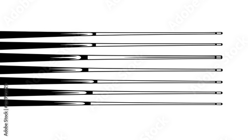 Pool Cues Arranged in a Row.