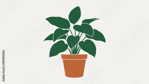 Potted Plant with Green Leaves Illustration.